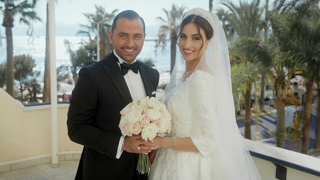 Luxury wedding in Cannes – couple by the sea, scene from the wedding film